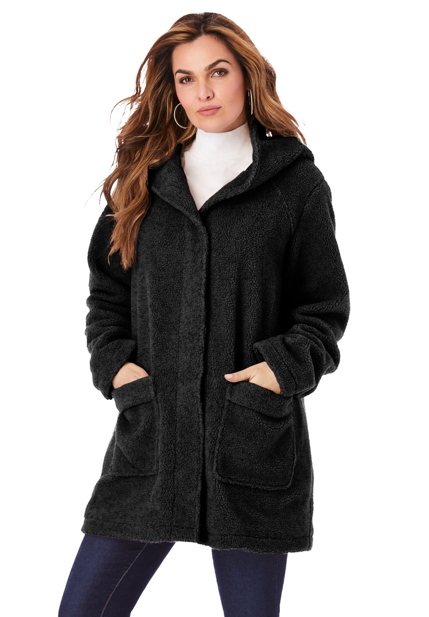Roaman's - Roaman's Women's Plus Size Hooded Textured Fleece Coat Coat ...