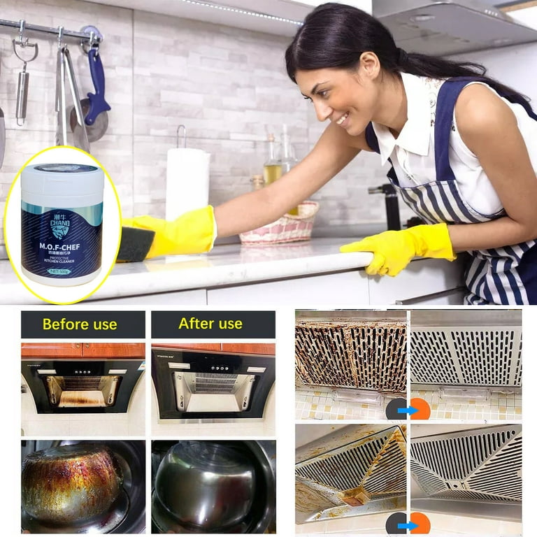 New Mof Chef Cleaner Powder - 500G Kitchen Heavy Oil Stain Powder Cleaner