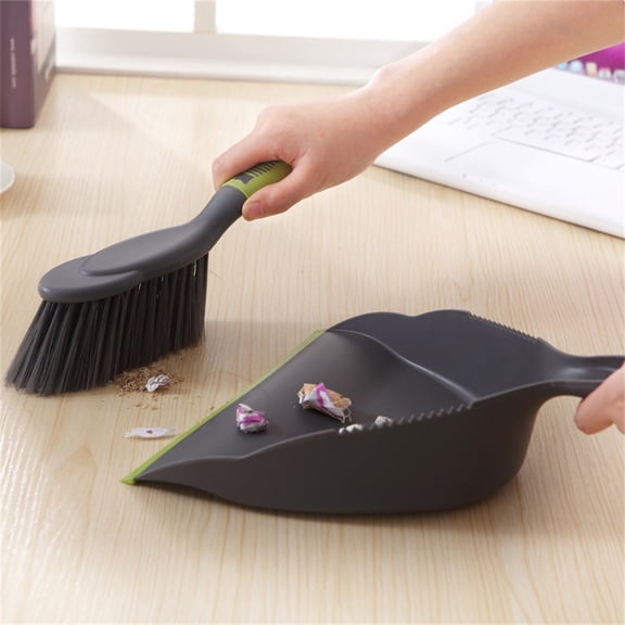 Compact Plastic Broom Dustpan Set Office Short Handle Small Broom Dustpan Desktop Broom with Snap-On Dustpan Lightweight