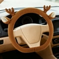 thumbnail image 2 of Steering Wheel Cover Teddy Bear Fleece | Winter Plush Car Accessory | D-Shaped Protective Sleeve | Warm Nonslip Grip | Fits 14-15 Inch | Women's Brown White Durable Interior Trim, 2 of 7