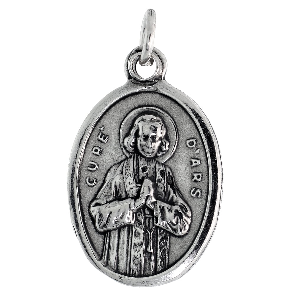 Sterling Silver St John Vianney Medal Pendant Oxidized finish Medal ...