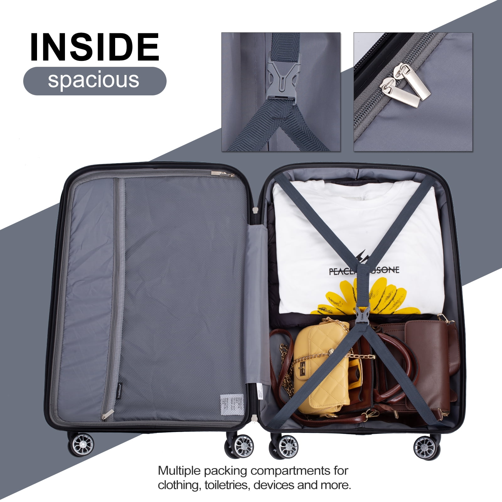 Tripcomp 3Piece Rolling Hardshell Luggage Set with Spinner Wheels, TSA Lock, Durable 20”, 24”, 28” P(图2)