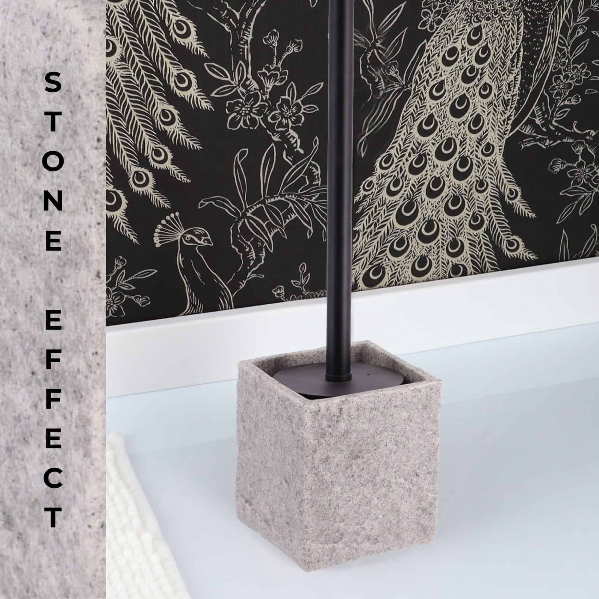 Gray Stone Effect Square Toilet Brush and Holder Set