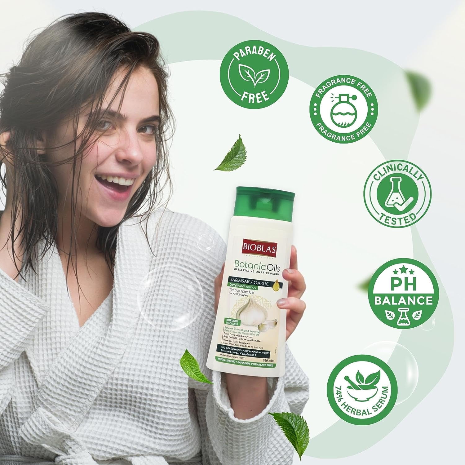 Bioblas Garlic Hair Loss Shampoo for Men and Women with Organic Oil, Unscented, Halal, All Hair Types, 13 oz - 2 Pack