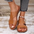 thumbnail image 2 of KIJBLAE Women's Wide Width One Band Open Toe Slide Sandals, Fashion Comfort Casual Outdoor Beach Slippers Spring Summer Brown 39, 2 of 9