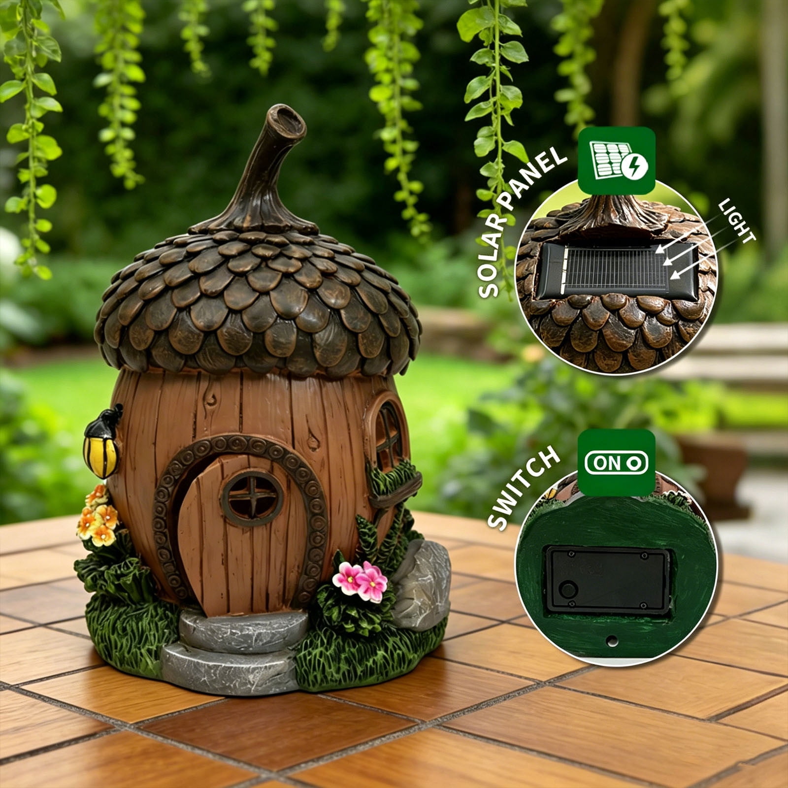 Fairy Garden House Outdoor Figurine Lights, Fairy Houses for Outside, Garden Statues Mushroom House, for Patio, Yard, Balcony Decoration, Outdoor Decorations Yard and Birthday Gifts for Mom Women