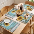 thumbnail image 5 of Summer Sunflower Placemats Set of 12 Blue Wood Grain Farmhouse Country Place Mats Indoor Wipeable Table Mats Washable Cloth Dining Table Placemats for Kitchen Holiday Party Home Decor 13x19 Inch, 5 of 9