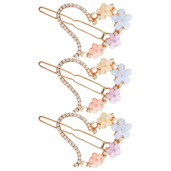 3 Pack Floral Rhinestone Hair Clips for Women Girls Elegant Gold Metal Hair Accessories Decorative Barrettes
