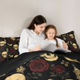 thumbnail image 4 of Castle Fairy Vintage Gothic Skull Full Size Bedding Sets 7 Pieces,Floral Rose Bird Lantern Design Full Size Bed in a Bag,Beige Red Black,Black Reversible, 4 of 7