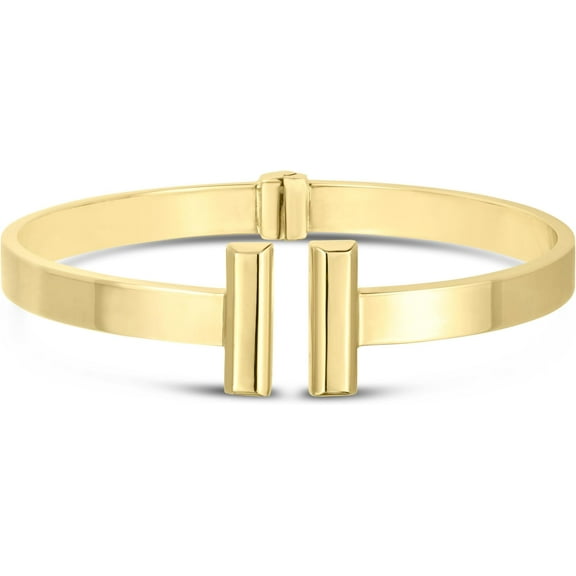 Floreo 14k Yellow Gold 6mm Solid Shiny High Polish Bar Cuff Bangle Bracelet 7 Inch
