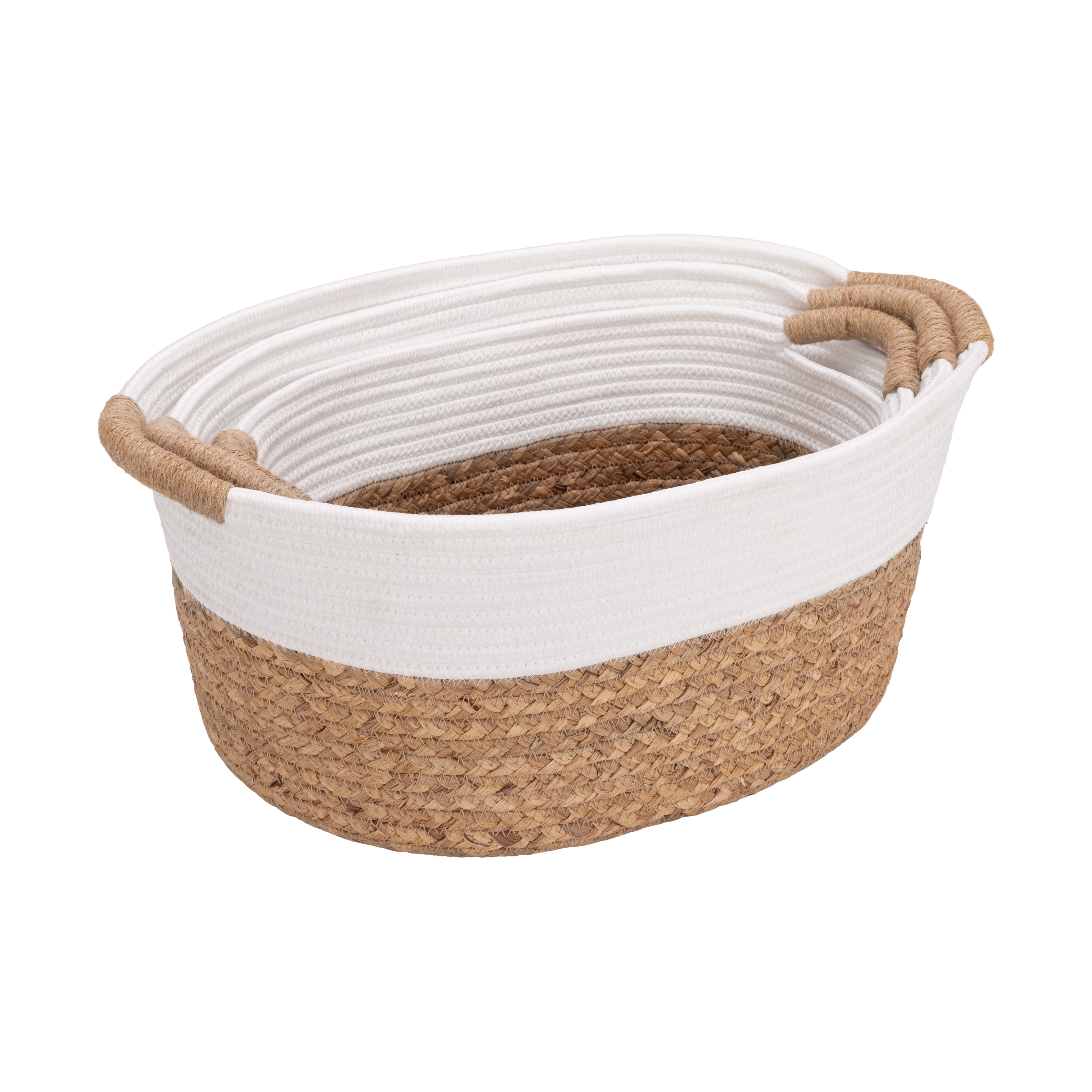 Seville Classics 3-Piece Natural Water Hyacinth and Rope Handwoven Basket Set, White