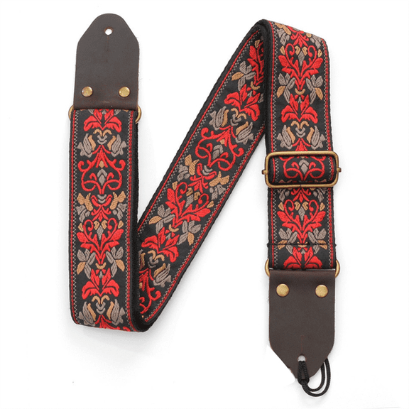 Guitar Ukulele Strap Embroidered Guitar Strap Leather Head Bass Shoulder Strap Electric Guitar Accessories(Black),1 x Embroidered guitar strap,Black Embroidery