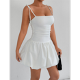 thumbnail image 4 of Women's Bubble Mini Dress Spaghetti Strap Backless Ruched Y2K Club Party Short Sundress with Built-in Shorts White L, 4 of 10