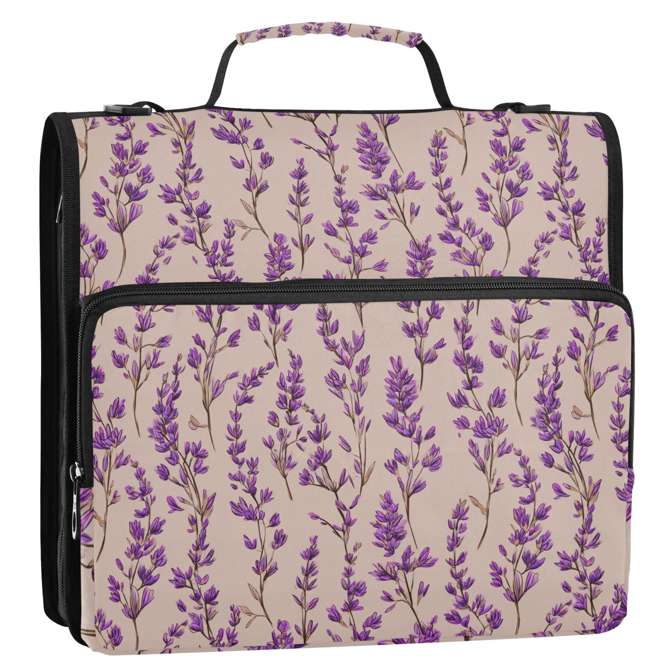 Zipper Binder Lavender 1.5 Inch Binder Folder Bag with Shoulder Strap and Handle