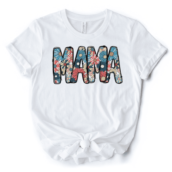 Daisy Floral Mama T-Shirt, Colorful Retro White Tee for Stylish and Cheerful Women
