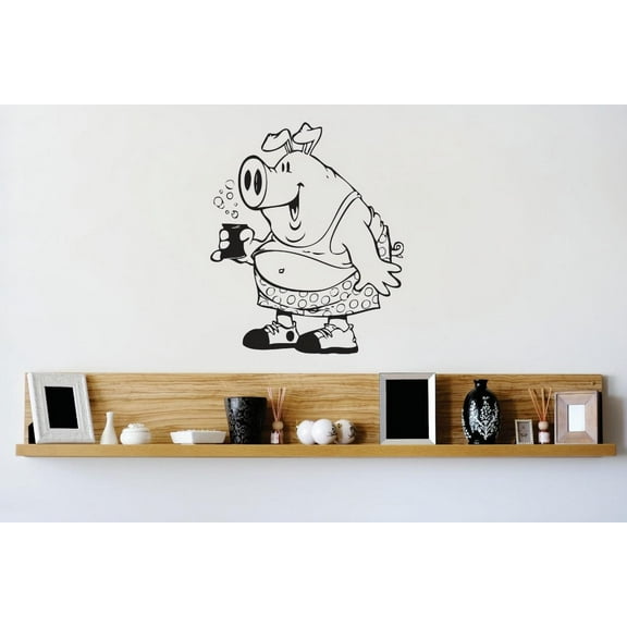 Coffee Cups Wall Decal Vinyl Stickers Pig Coffee Funny Removable Coffee Art DIY quote for Bedroom Living Room Home Window Door Decoration - Size: 13 In x 13 In