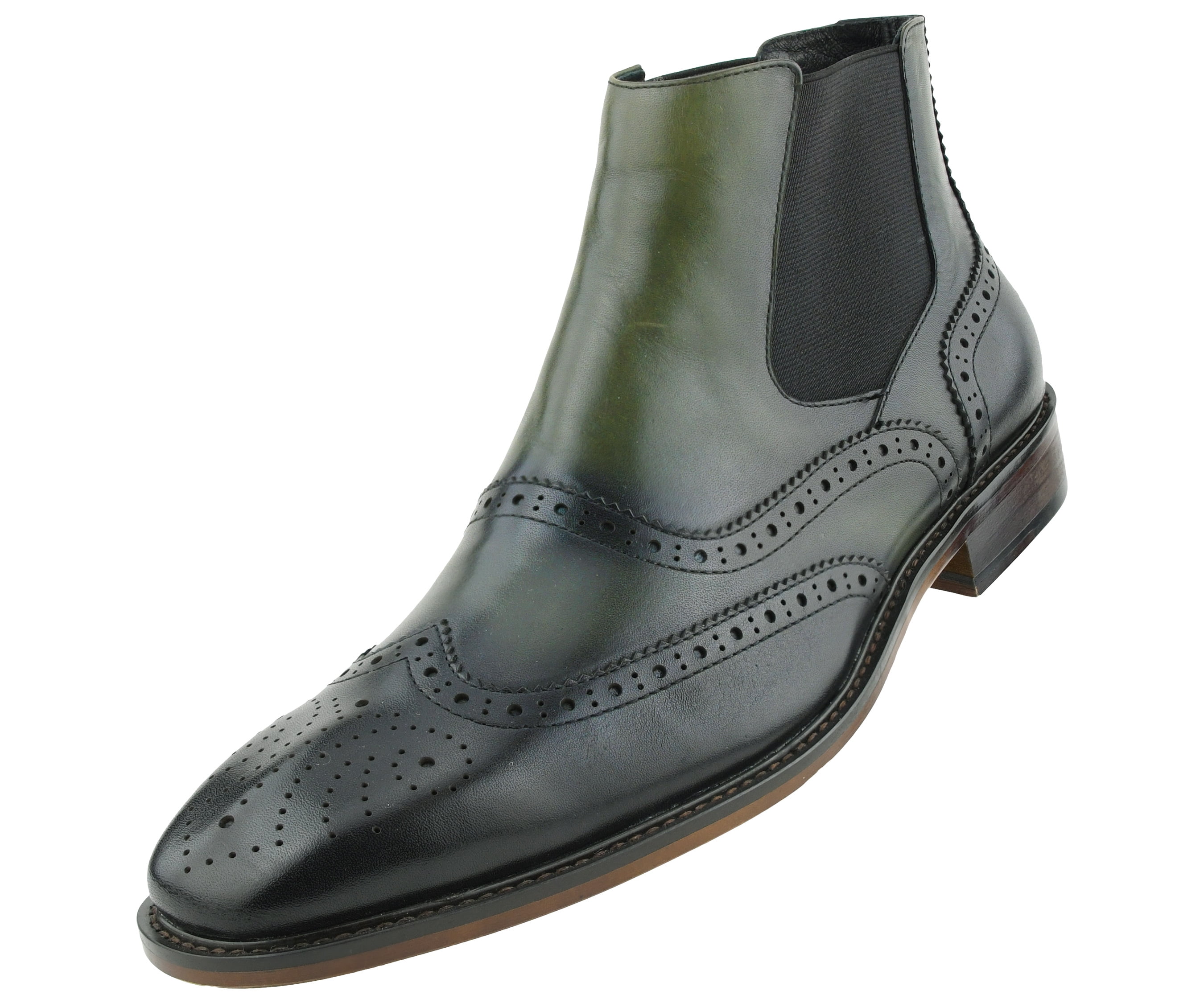 Style AG3291 Asher Green Original Mens Two Tone Chelsea Zipper Dress Boot Genuine Leather Perforated Wingtip Comfortable Stylish 