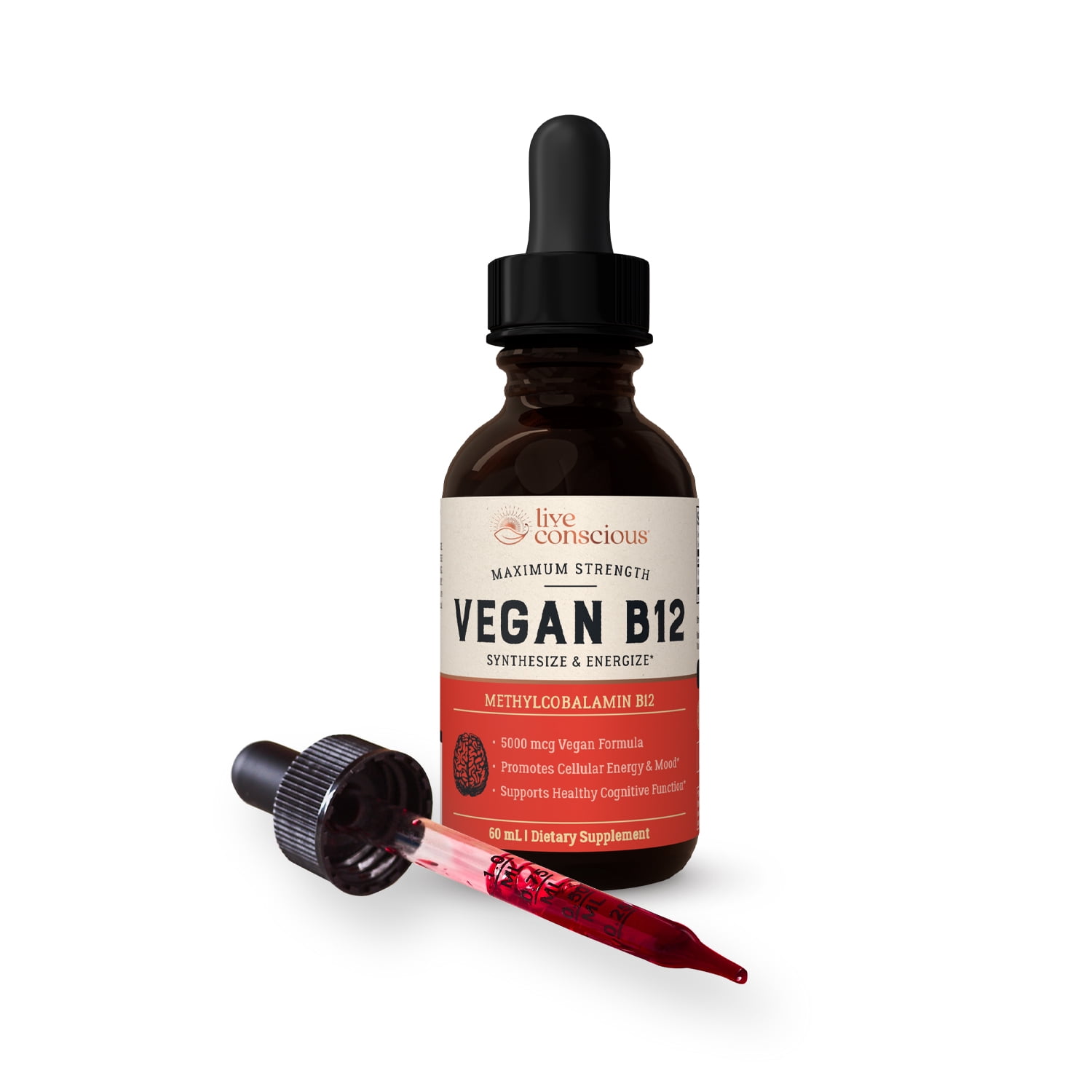 Live Conscious Vegan B12 Sublingual Drops, 5000 mcg, 60 Servings