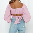 thumbnail image 7 of Pure Color Word Collar Umbilical Ultra Long Sleeve Strap Top Top Fashion Square Collar T Shirt, 7 of 7