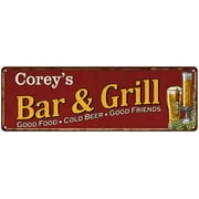 UPC 667438015350 product image for Corey's Bar and Grill Red Personalized Man Cave Decor 6x18 Sign 106180054149 | upcitemdb.com