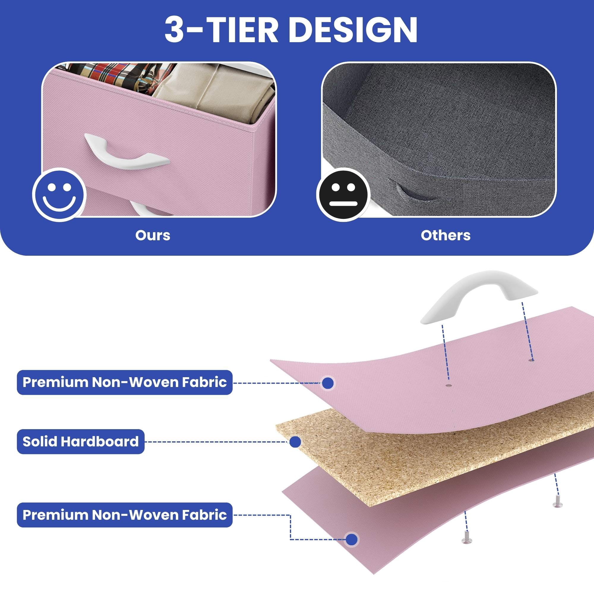 ModFusion 5-Drawer Fabric Dresser – Pink Storage Organizer for Adults & Teens, Bedroom & Living Room