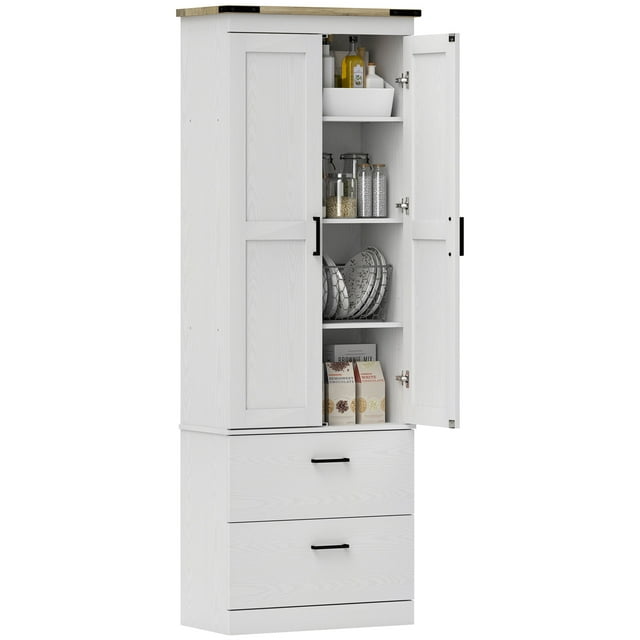 HOMCOM 67" Tall Kitchen Pantry Cabinet with Adjustable Shelves Cream White