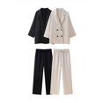 thumbnail image 4 of Traje de Pantalón liso para mujer, abrigo holgado de manga larga con muescas y doble botonadura, pantalones con cordones, conjuntos elegantes para mujer, novedad de primavera 2024, 4 of 5