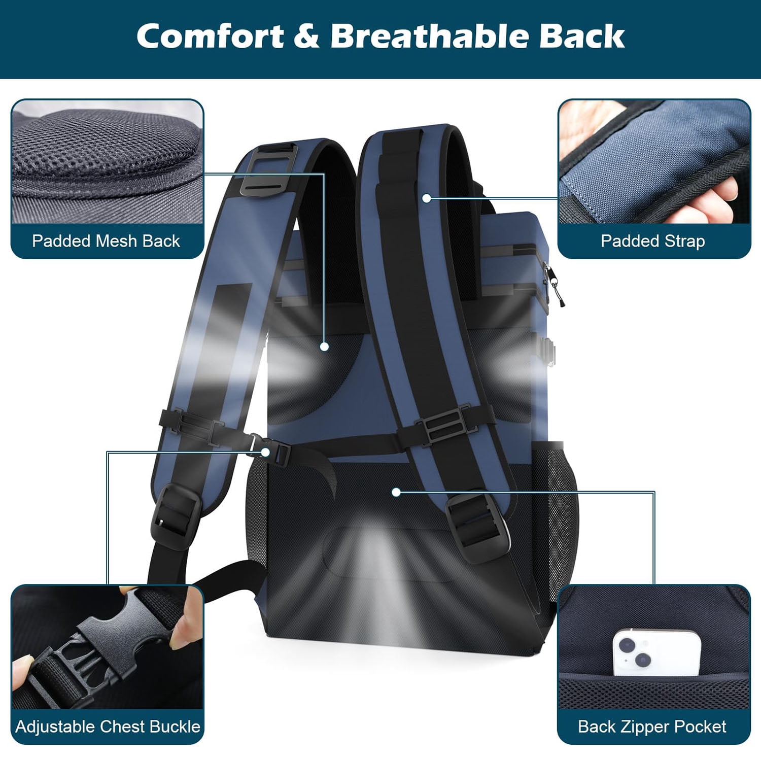 HOMEYA Cooler Backpack,40 Cans Backpack Cooler Insulated Leak Proof,Portable Multifunctional Double Deck Camping Coolers Bag for Picnic Hiking Travel,Navy Blue