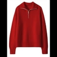 thumbnail image 2 of Suéter de Otoño para Mujer, de Larga, con Cremallera de 1/4, Sudadera Holgada de Punto Acanalado con Abertura. Rojo M, 2 of 4