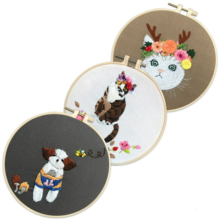  4pcs Cat Embroidery Kits for Beginners,Include Embroidery  Clothes with Pattern, 4pcs Embroidery Hoops and Instructions, Scissors and  Color Threads Cross Stitch Set for Adults DIY Decor Living Room