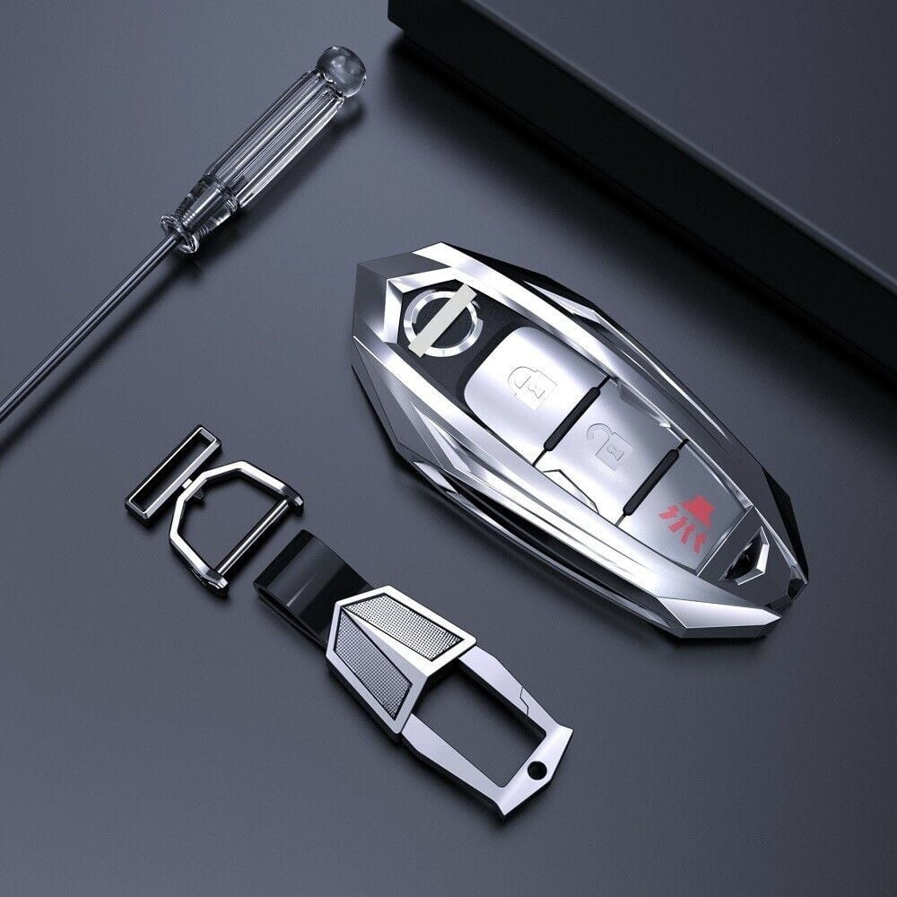 Key Fob Cover Compatible with Fit for Nissan Rogue Altima SR Armada SL Murano Maxima Pathfinder Titan Versa Sentra Infiniti Zinc Alloy Key Shell Case Keychain Case Holder Protector
