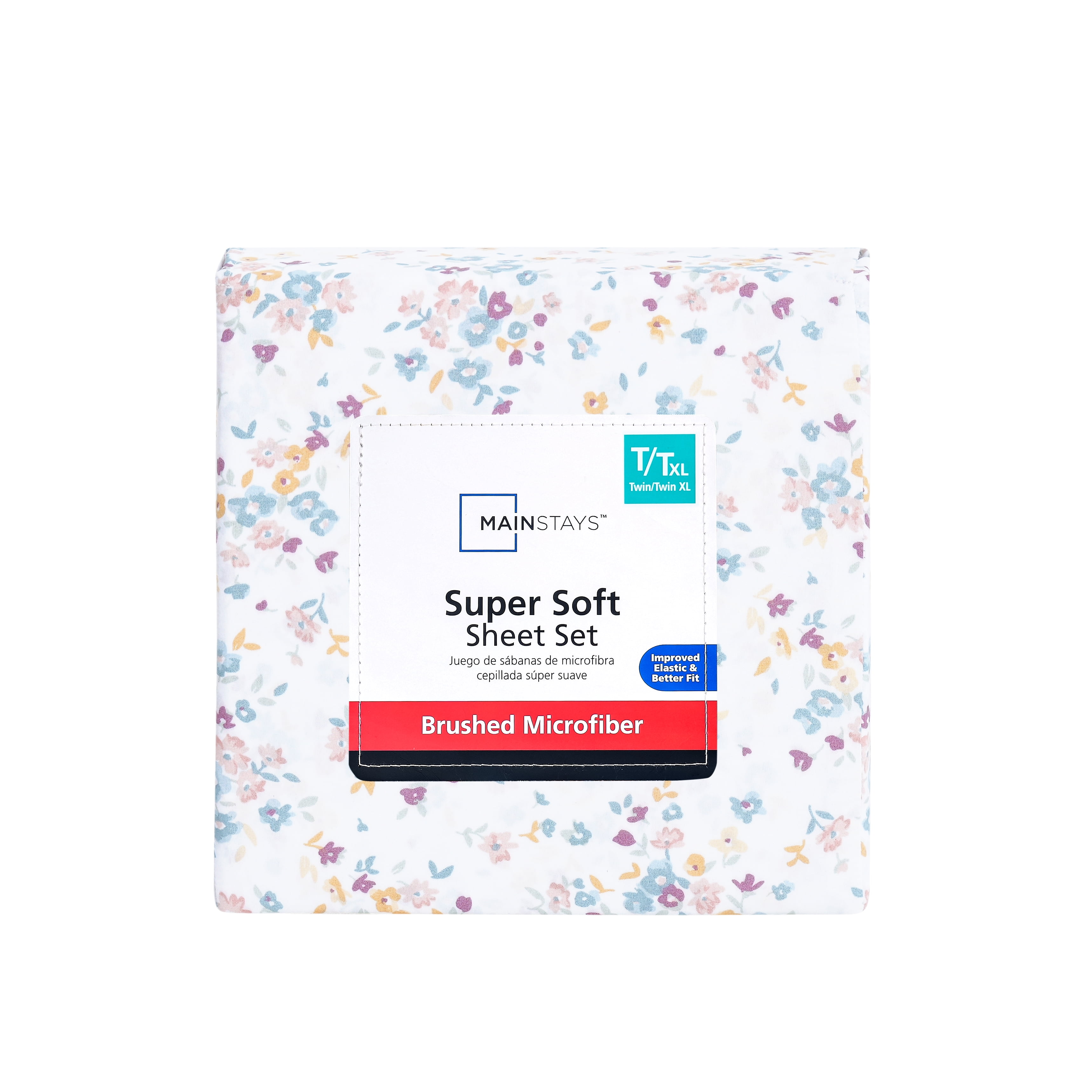 Mainstays Super Soft Brushed Microfiber Bed Sheet Set, White Floral, Twin-XL, 3 Piece
