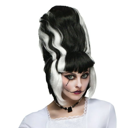 Bride of Frankenstein Adult Wig Lady Monster Corpse Black Beehive Streaks