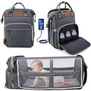 Number-one Diaper Bag Backpack, Diaper Bag with Changing Station, Large Travel Diaper Bag Backpack with USB Charging Port - Dark grey