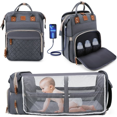 Number-one Diaper Bag Backpack, Diaper Bag with Changing Station, Large Travel Diaper Bag Backpack with USB Charging Port - Dark grey