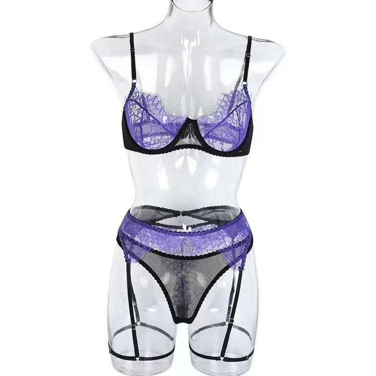 Pimfylm Fishnet Tights Women Cut Out Fishnet Mesh Teddy Bodysuit Sheer One  Piece Lingerie Nightwear Purple Small 