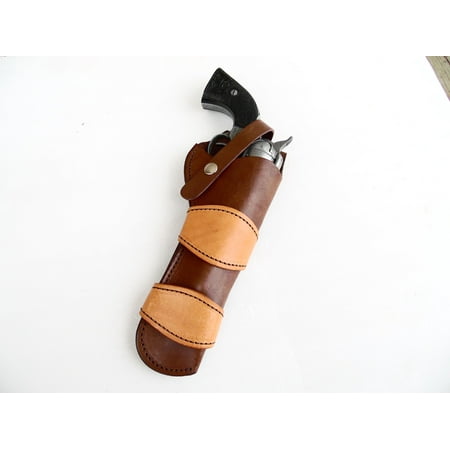 Western Gun Holster #71 - Two Tone Brown and Natural - Solid Leather for Long Barrel Revolvers up to 8 (Best Long Barrel Revolver)