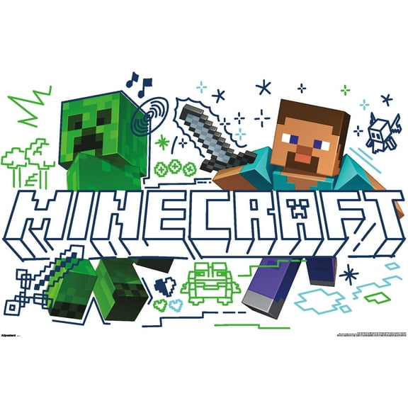 Minecraft: Doodle - Steve & Creeper Wall Poster, 22.375" x 34"