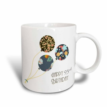 3dRose Happy 93rd Birthday - Modern stylish floral Balloons. Elegant black brown blue 93 year old Bday, Ceramic Mug, (Best Cups For 5 Year Olds)