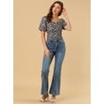 thumbnail image 2 of Tops Florales Estilo Campesino Con Mangas Abullonadas Y Cuello En Forma De Corazón De Pradera Para Mujer Negro M, 2 of 6