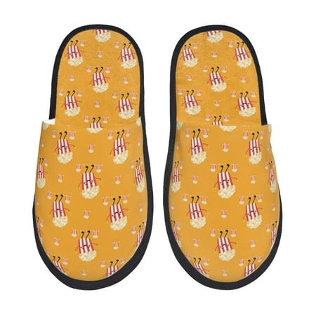 Balery Cute Popcorn Slient Indoor Furry Fleece Comfort House Shoes Soft Non-Slip Home Shoes Cotton slippers House Slippers-- Medium