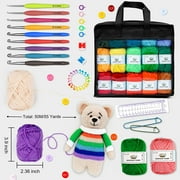 103 PCS Crochet Kit with Crochet Hooks Yarn Set, Premium Bundle Includes 1650 Yards Acrylic Yarn Skeins Balls, Needles, Accessories, Bag, Ideal Starter Pack for Adults Beginner Professionals