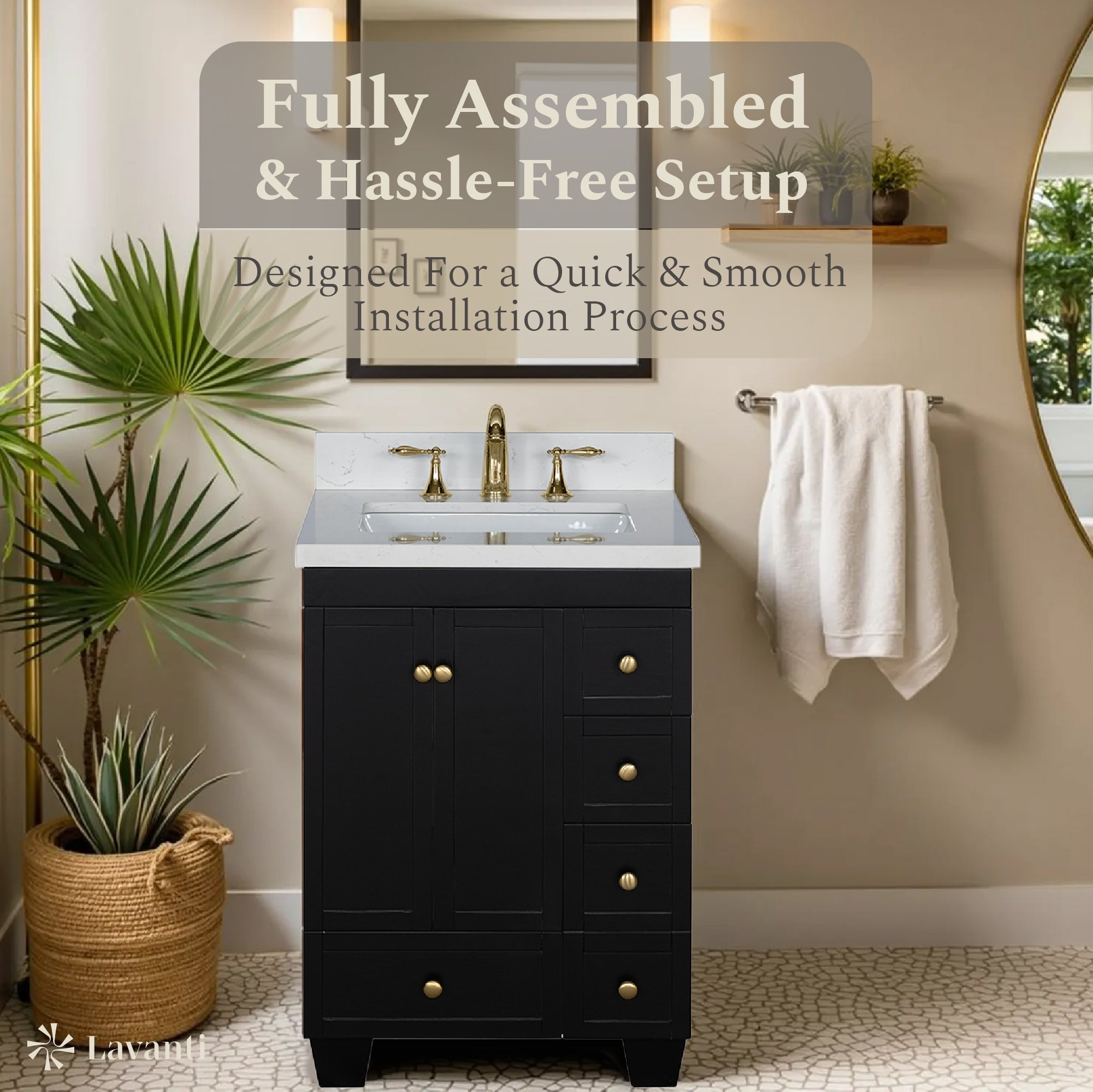 Lavanti Depos Solidwood 24-inch Bathroom Vanity with Sink - Stylish Black