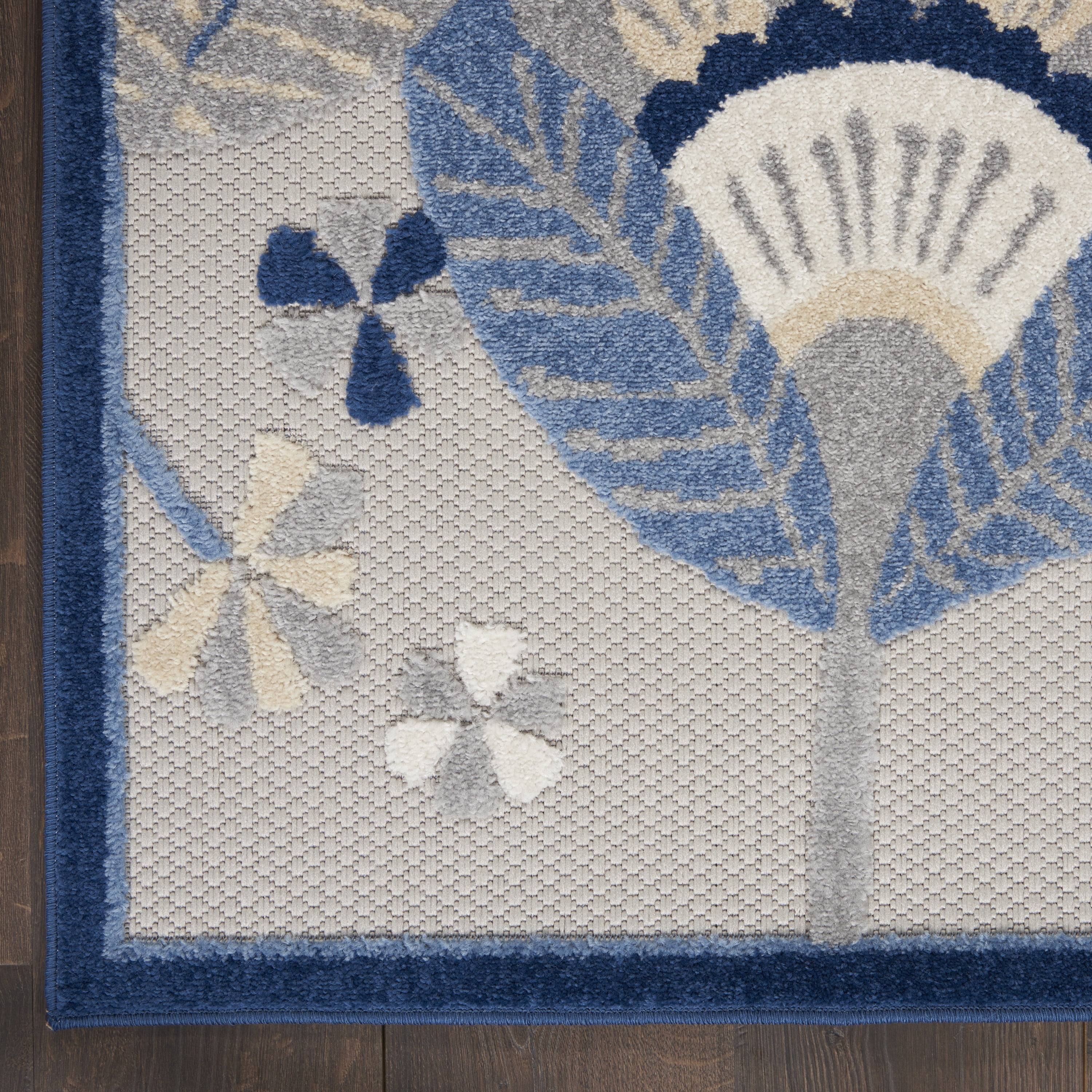 Nourison Aloha Indoor/Outdoor Floral Contemporary Blue/Grey 9' x 12' Area Rug, (9' x 12')