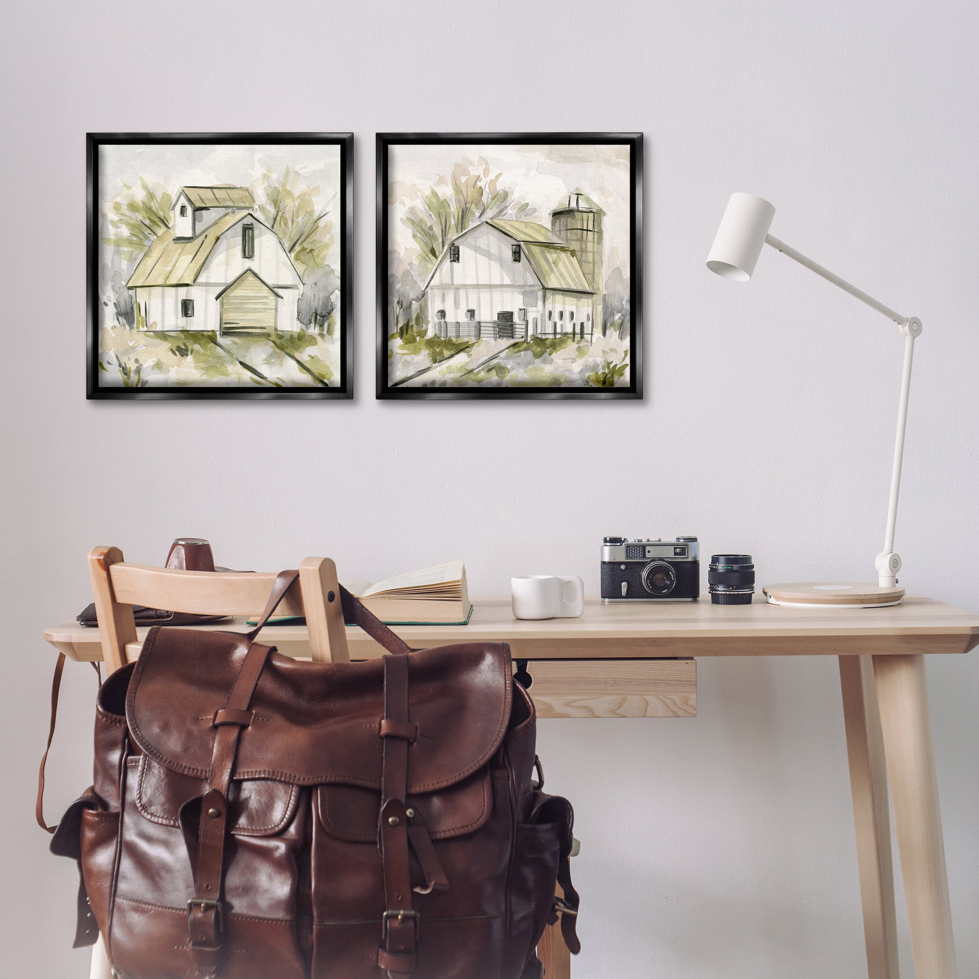 Stupell Industries Sketch Drawing Barn Silo Landscape & Nature Painting Black Floater Framed Canvas Art Print Wall Art, 18 x 18, Set of 2