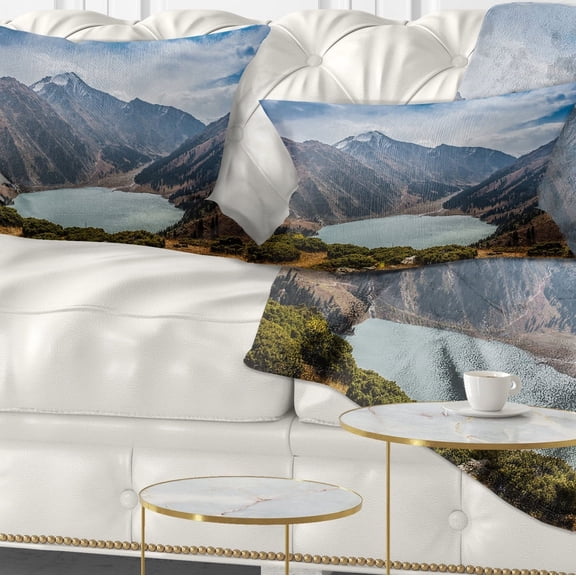 Designart Mountain Lake under Blue Sky - Landscape Printed Throw Pillow - 12x20