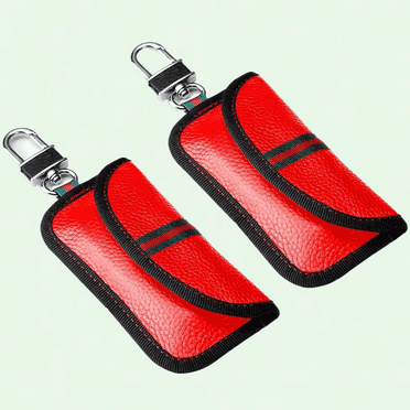 2 Pack Genuine Leather Faraday Bag for Car Key Fob, RFID Signal Block Pouch Key Case, Anti-Theft Protection Smart Fob - Red