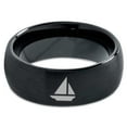 thumbnail image 2 of Tungsten Sail Cruiser Speed Boat 2d Art Band Ring 8mm Men Women Comfort Fit Black Dome Brushed Polished, 2 of 4