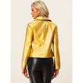 thumbnail image 3 of Chaqueta metalizada Allegra K estilo motorista cremallera holográfica mujer Oro M, 3 of 6