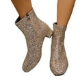 thumbnail image 6 of XIMIN Women Glitter Sparkly Booties Chunky Heels Ankle Boot with Side Zipper Low Heel Casual Block Heeled Short Boots Non Slip Wedding Dress Boots, 6 of 8